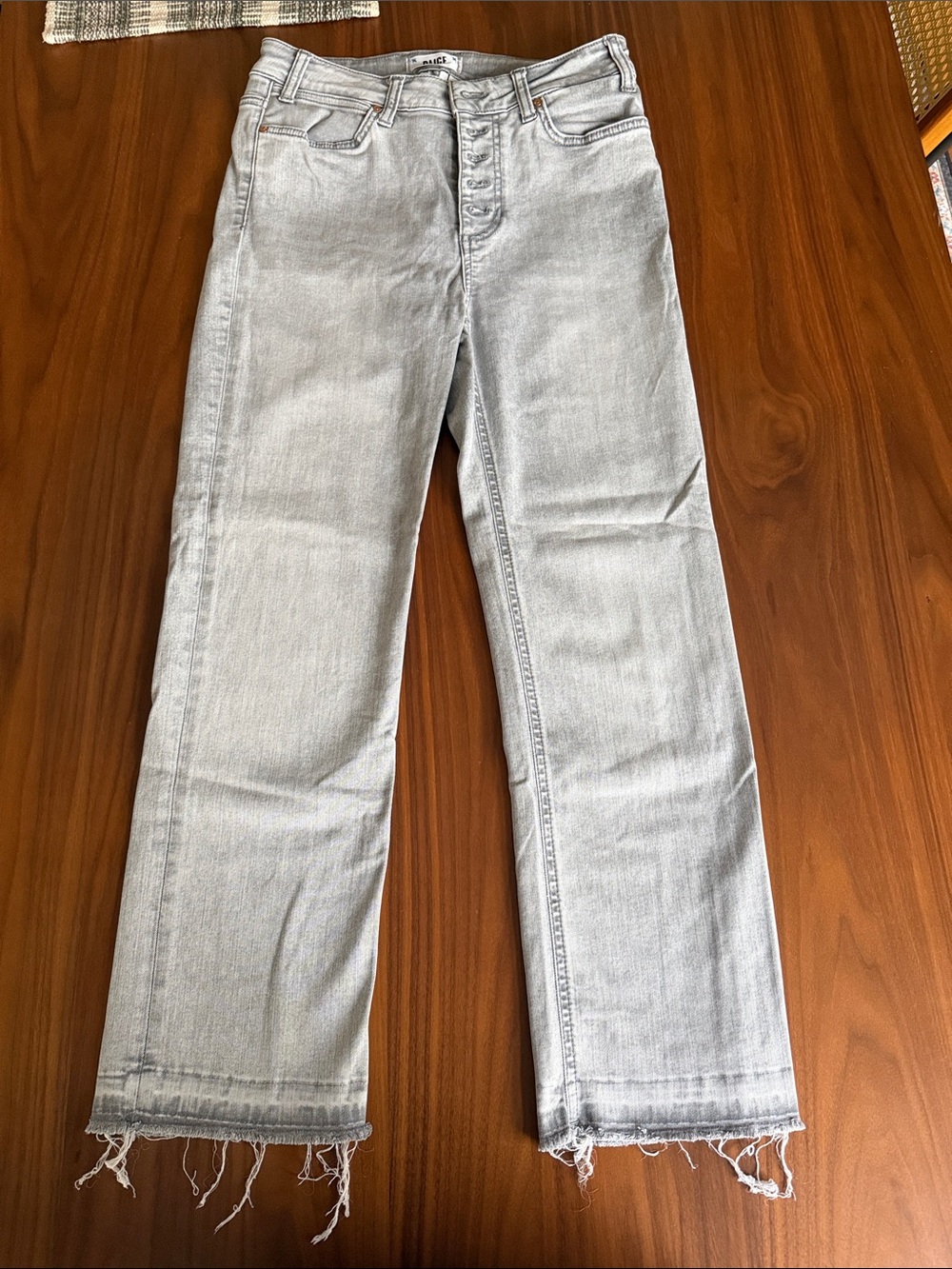 PAIGE Light Gray Straight-Leg Jeans with Raw Hem